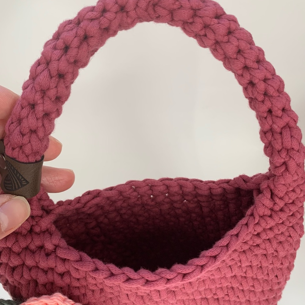 🌸Handmade Crocheted Rose Accent Tote — Burgundy - Picture 5 of 9